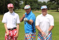 Three Golf Challenge participants dressed in their Royal and Awesome outfits