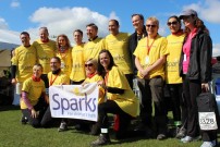 Supporters of Sparks research gather together at the end of the London to Cambridge Challenge
