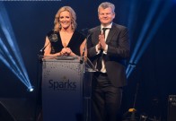 Winter Ball hosts Gabby Logan and Adrian Chiles on stage
