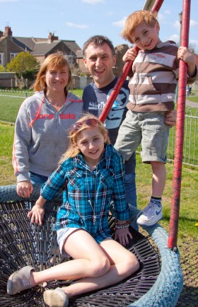 Harwood family The Harwood family in the playground at the park: Bev and Pete with their son Sam and daughter Charlotte
